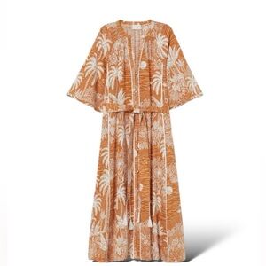 Palm Print Kaftan Dress Duster Button Down